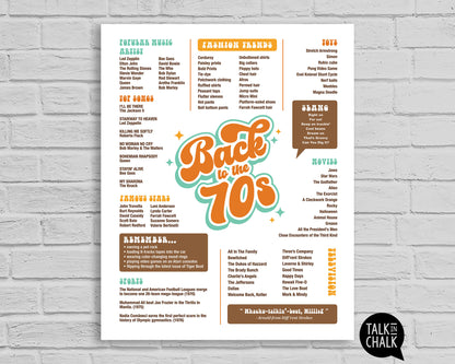 Back to the 70s Printable Poster, Printer-friendly Seventies themed Party Decor