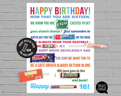 Sweet 16 Candy Gram PRINTABLE Poster | DIY 16th Birthday Candy Poster for Son, Daughter