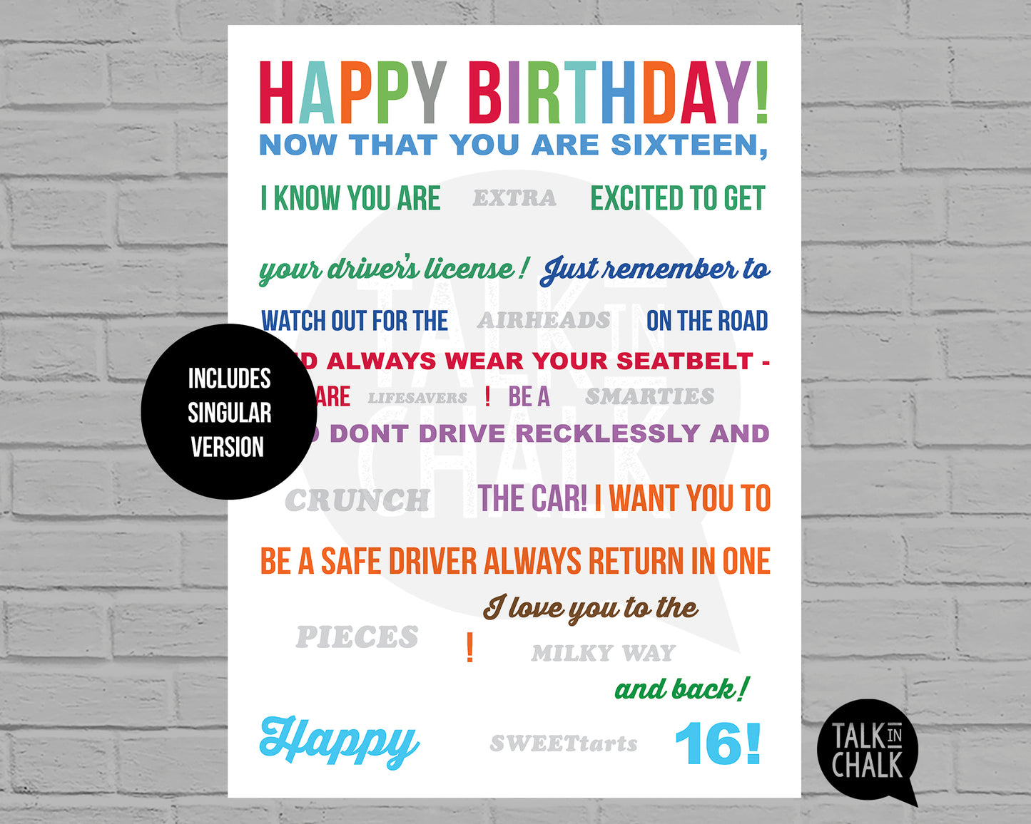 Sweet 16 Candy Gram PRINTABLE Poster | DIY 16th Birthday Candy Poster for Son, Daughter