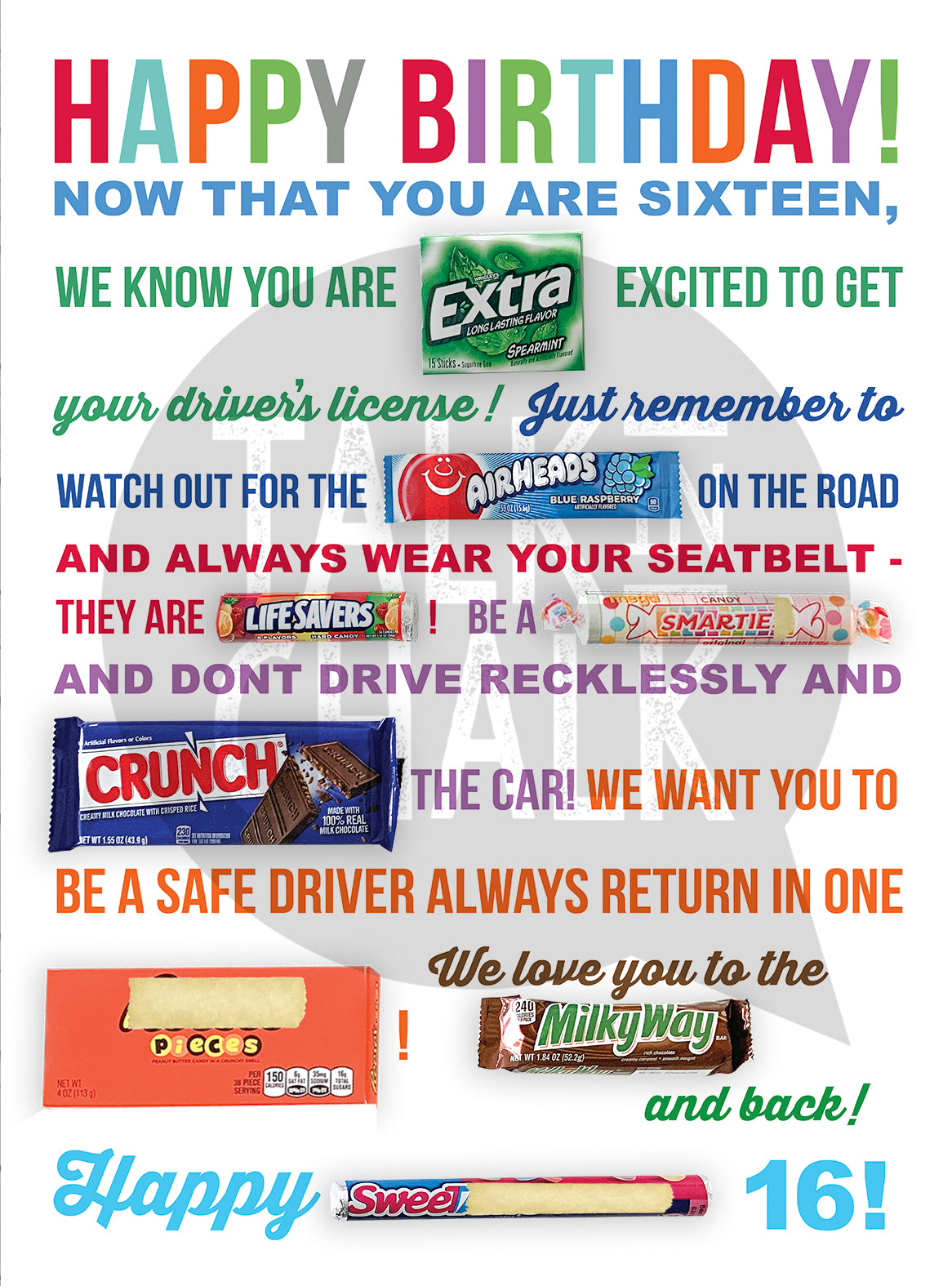 Sweet 16 Candy Gram PRINTABLE Poster | DIY 16th Birthday Candy Poster for Son, Daughter