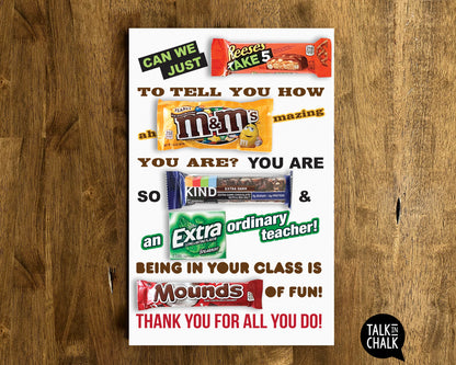 Teacher Appreciation Candy Gram PRINTABLE 11x17 Poster,Thank You Gift, End of Year Teacher Gift