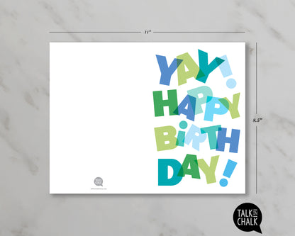 YAY! Happy Birthday Printable Greeting Card - Blue, for any age, Last Minute Birthday Card