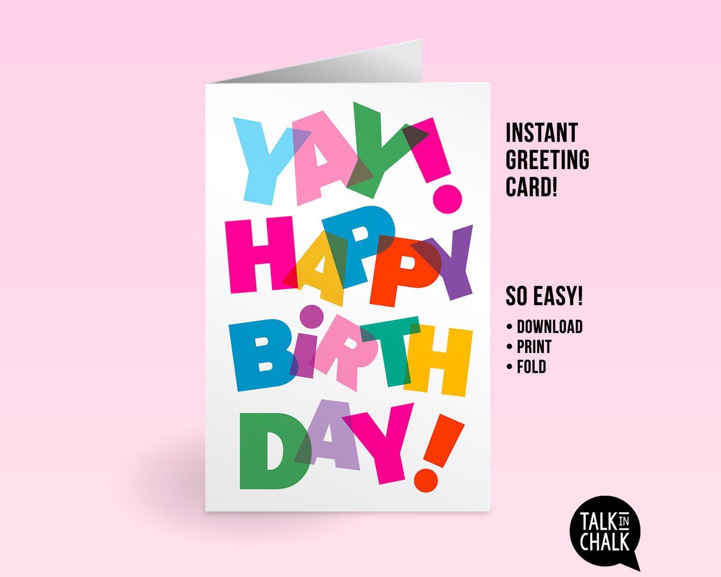 YAY! Happy Birthday Printable Greeting Card, for any age, Last Minute Birthday Card, Colorful, Rainbow