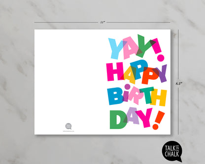 YAY! Happy Birthday Printable Greeting Card, for any age, Last Minute Birthday Card, Colorful, Rainbow