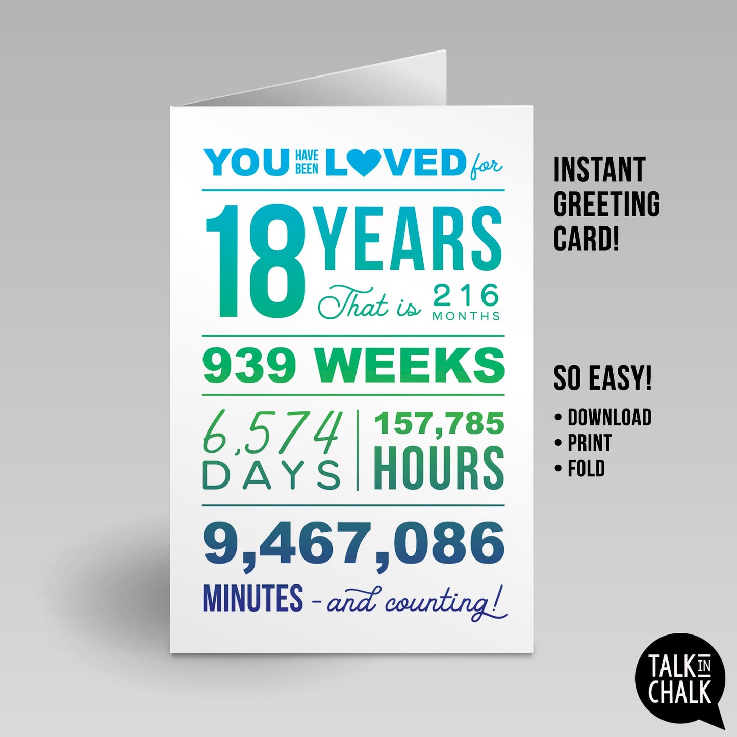 You Have Been Loved 18 Years Printable Greeting Card, 18th Birthday Card